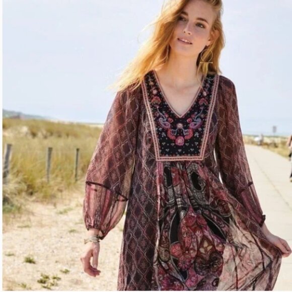 NWT Soft Surroundings Mosaic Boho Embroidered Peasant Maxi Dress Women's Size XL - Picture 4 of 9